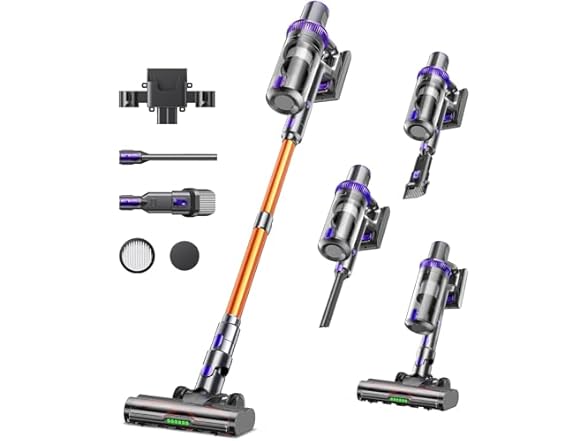 Cordless Vacuum Cleaner, 600W 55KPA 60Mins Vacuum Cleaners for Home,Anti-tangle Wireless Vacumm,Rechargeable Vacuum With Green Light,Powerful Stick Vacuum for Carpet/Hardwood Floors,Pet Hair,Purple