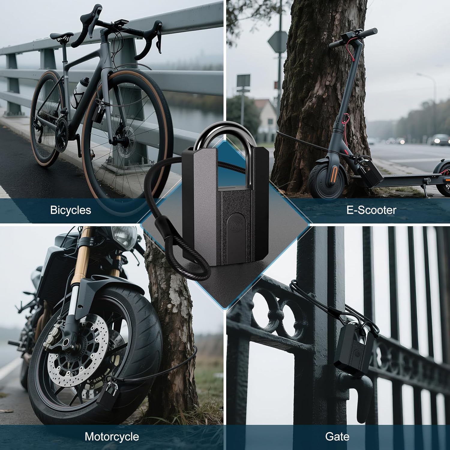 APECYC Smart Fingerprint Bike U Lock Bluetooth Heavy Duty Anti-Theft with 120 cm Steel Cable, USB Rechargeable Bicycle Lock Security Biometric App Control for Bike, Scooter, Motorcycle, E-Bike