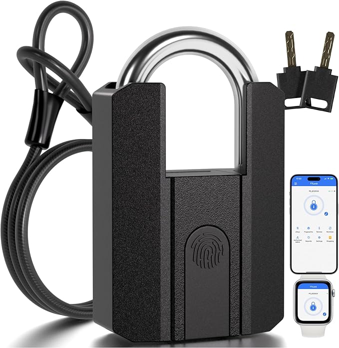 APECYC Smart Fingerprint Bike U Lock Bluetooth Heavy Duty Anti-Theft with 120 cm Steel Cable, USB Rechargeable Bicycle Lock Security Biometric App Control for Bike, Scooter, Motorcycle, E-Bike