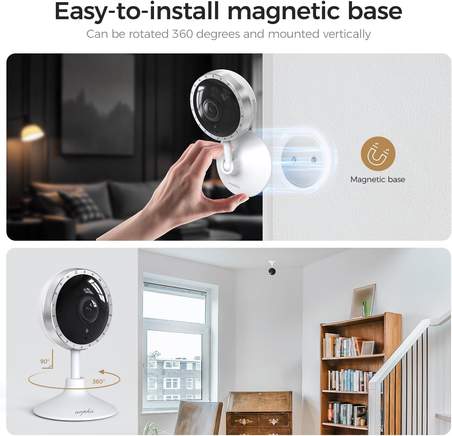 ARPHA 4K Indoor Security Camera, WiFi Pet Camera for Home Security with PIR Human Detection, Sound Detection, Night Version Two-Way Talk, Support TF Card & Cloud