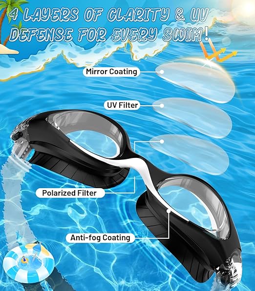 Swim Goggles for Kids 6-14, Anti-Fog UV Protection Clear Swimming Goggles, Leakproof Pool Swim Goggles for Boys Girls