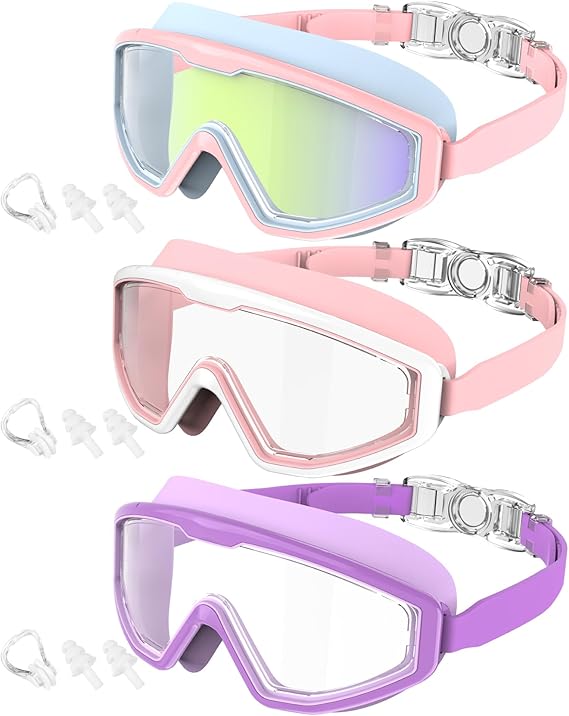 Kids Swim Goggles, 3 Pack Swimming Goggles for Kids 4-16, Anti-Fog UV Protection Pool Glasses for Boys Girls