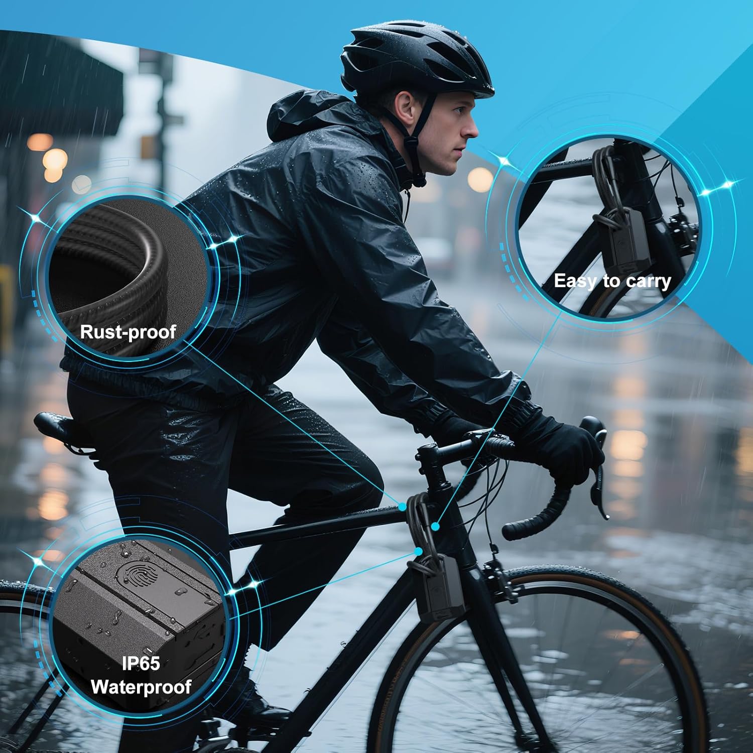 APECYC Smart Fingerprint Bike U Lock Bluetooth Heavy Duty Anti-Theft with 120 cm Steel Cable, USB Rechargeable Bicycle Lock Security Biometric App Control for Bike, Scooter, Motorcycle, E-Bike