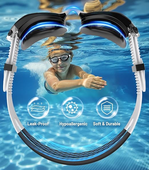 Swim Goggles for Kids 6-14, Anti-Fog UV Protection Clear Swimming Goggles, Leakproof Pool Swim Goggles for Boys Girls