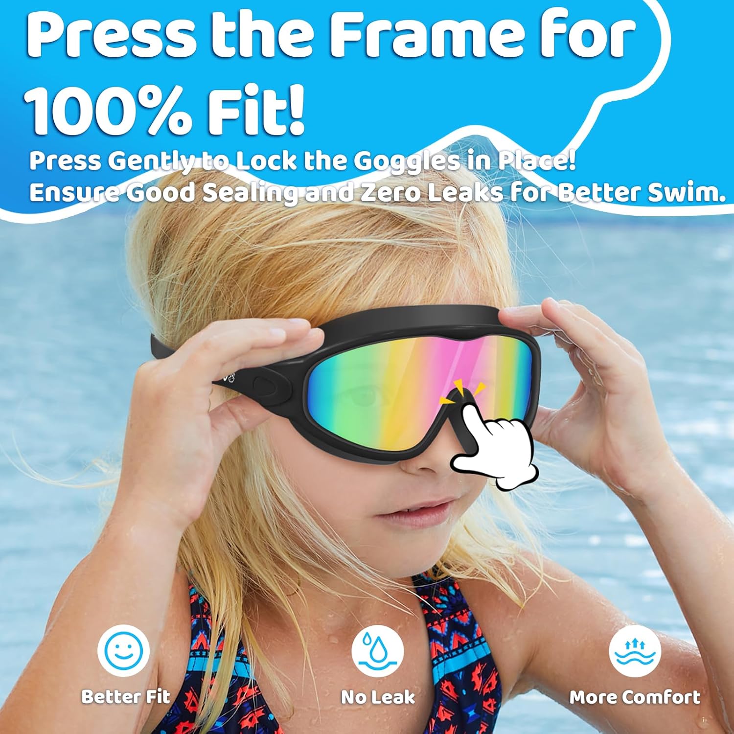 Vvinca Swim Goggles, Kids Goggles with Earplugs&amp; Nose Clip Wide View Anti-Fog/UV Swimming Goggles for Age 3-15 Boys Girls
