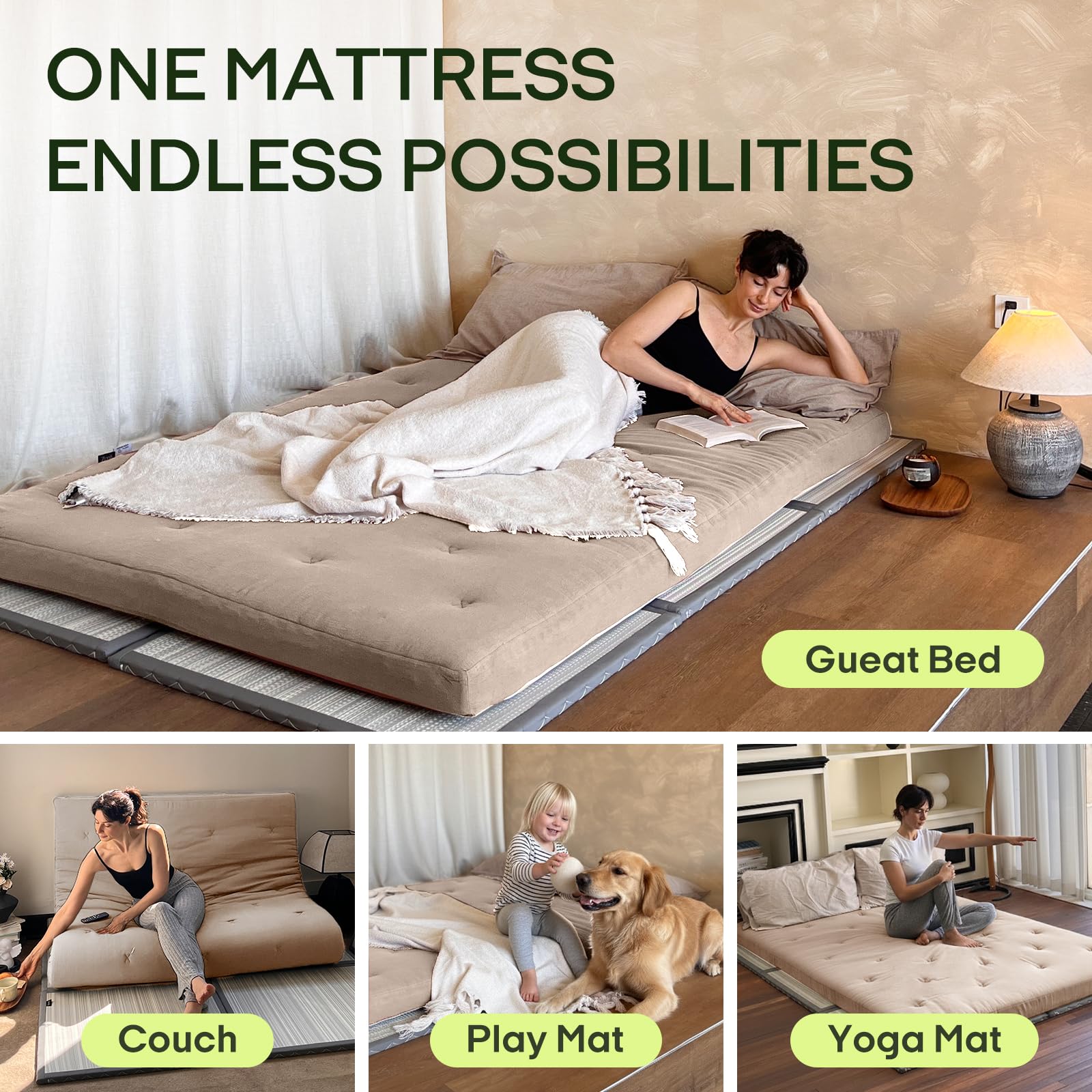 Floor GAIALOOP Memory Foam Car Camping Bed Glamping Roll Up Futon Mattress, Japanese Floor Sleeping Mat Camp Cot Mattress Pad Travel Guest Side Sleepers [Twin XL: 80 * 38 * 3'']