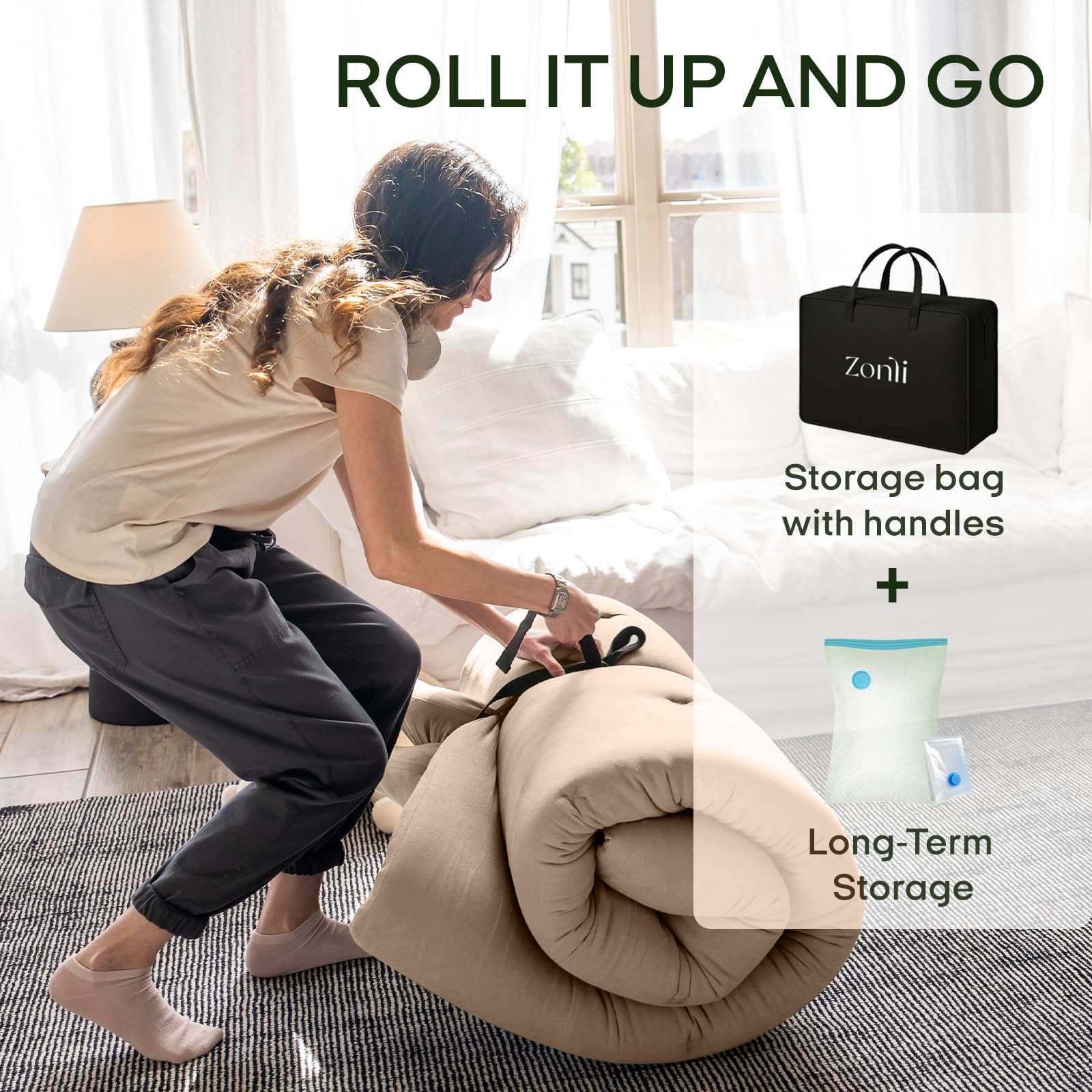 Floor GAIALOOP Memory Foam Car Camping Bed Glamping Roll Up Futon Mattress, Japanese Floor Sleeping Mat Camp Cot Mattress Pad Travel Guest Side Sleepers [Twin XL: 80 * 38 * 3'']
