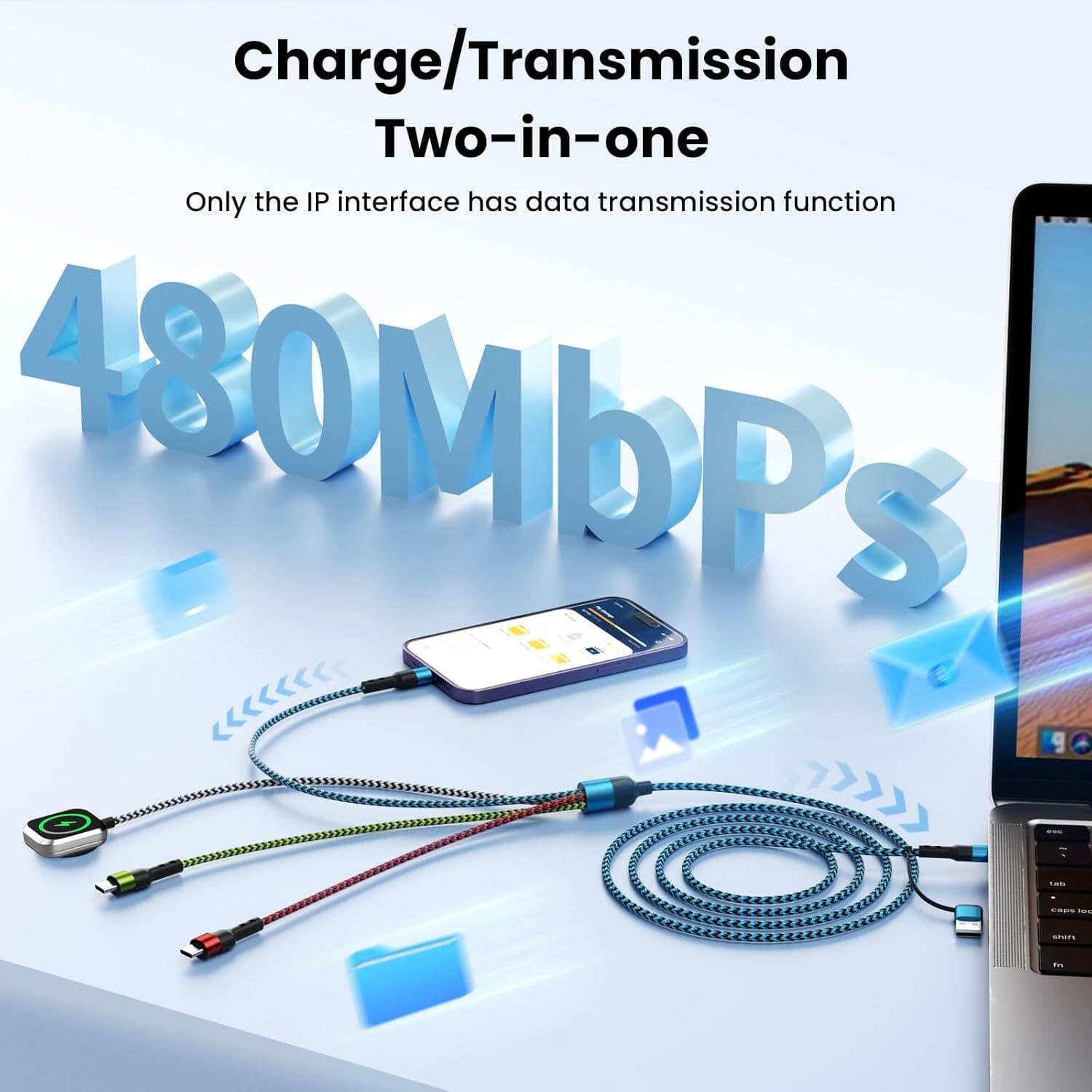 Multi Charging Cable 4ft 2Pack, Doub Tyep-C 4 in 1 Charging cable Nylon Braided Lightning iPhone Charger,Universal Charger Phone Cord With Type-C,Micro USB,IP Port for iPhone17-5/Android -Multicolor