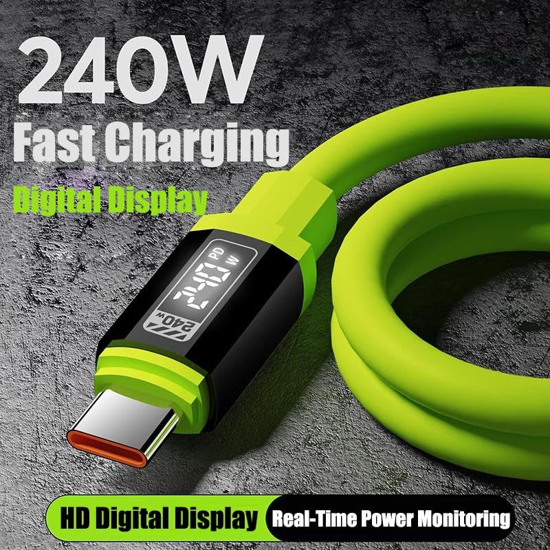 USB C Cable, 240W 4.92FT 6A Fast Charging USB C Charger Cable with LED Display, Zinc Alloy Silicone USB C to USB C Cable for iPhone 16/Pro/Plus/Pro Max, MacBook, iPad Pro, Galaxy S24/S23