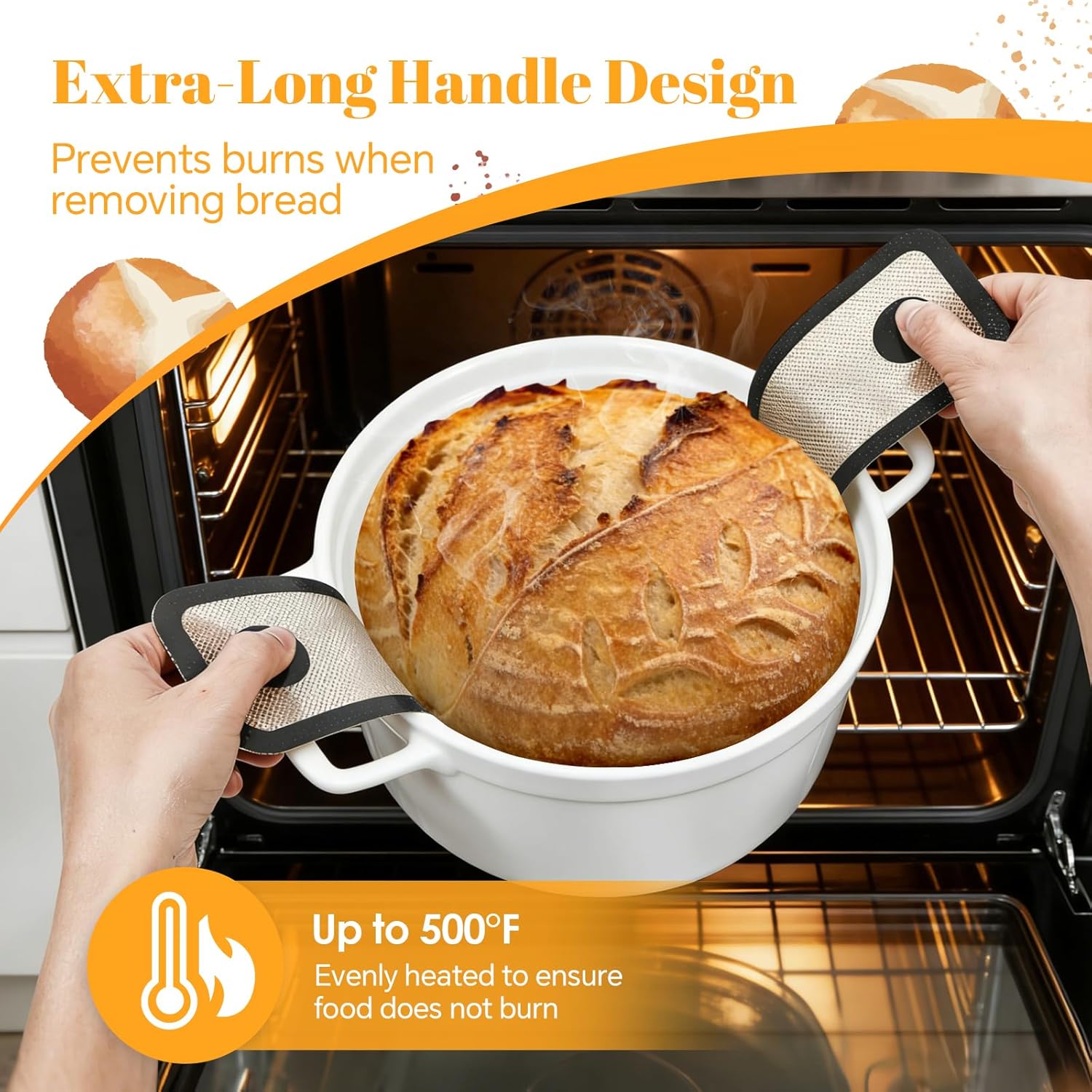Silicone Baking Mat For Dutch Oven,2 Pcs Sourdough Silicone Bread Sling,Non-Stick Bread Mat,Bread Silicone Baking Sling With Long Handles For Bread Oven