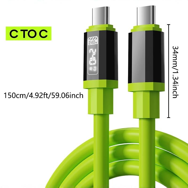 USB C Cable, 240W 4.92FT 6A Fast Charging USB C Charger Cable with LED Display, Zinc Alloy Silicone USB C to USB C Cable for iPhone 16/Pro/Plus/Pro Max, MacBook, iPad Pro, Galaxy S24/S23