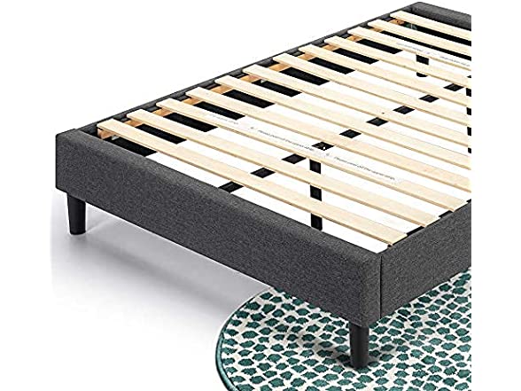 Zinus Curtis Upholstered Platform Bed Frame, Mattress Foundation, Wood Slat Support, No Box Spring Needed, Easy Assembly, Grey, Queen