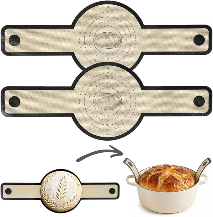 Silicone Baking Mat For Dutch Oven,2 Pcs Sourdough Silicone Bread Sling,Non-Stick Bread Mat,Bread Silicone Baking Sling With Long Handles For Bread Oven