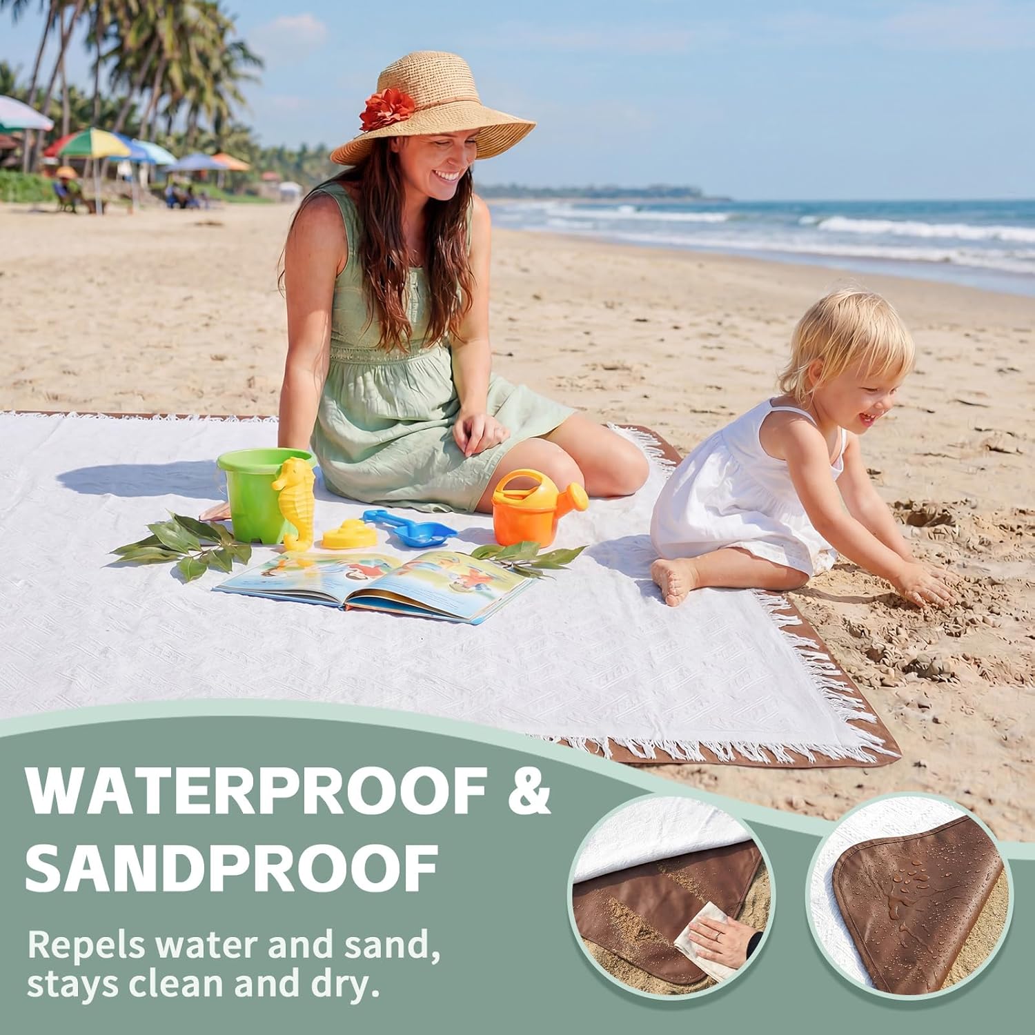 2 in 1 Extra Large Boho Beach Blanket Towel Picnic Camp Mat Family Beach Trip Essentials Summer Vacation Must Have Travel Accessories Lake Day Necessities Stuff Thing Need Gear Gift Item Gadget 2026