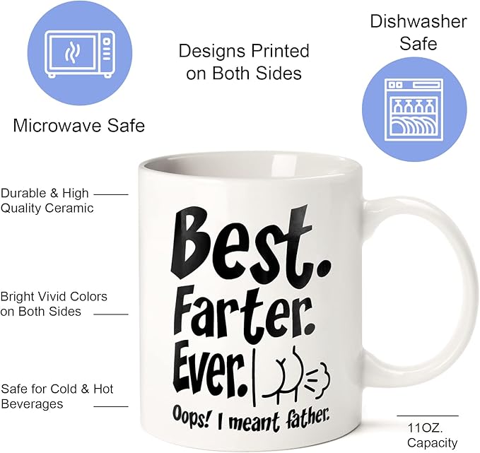 Fathers Day Funny Gifts for Husband Dad Him from Daughter Son Kids Wife - 11 OZ Ceramic Coffee Mug - Stocking Stuffers for Christmas Xmas,Birthday, Anniversary Gag Presents Ideas for PaPa Step Dad