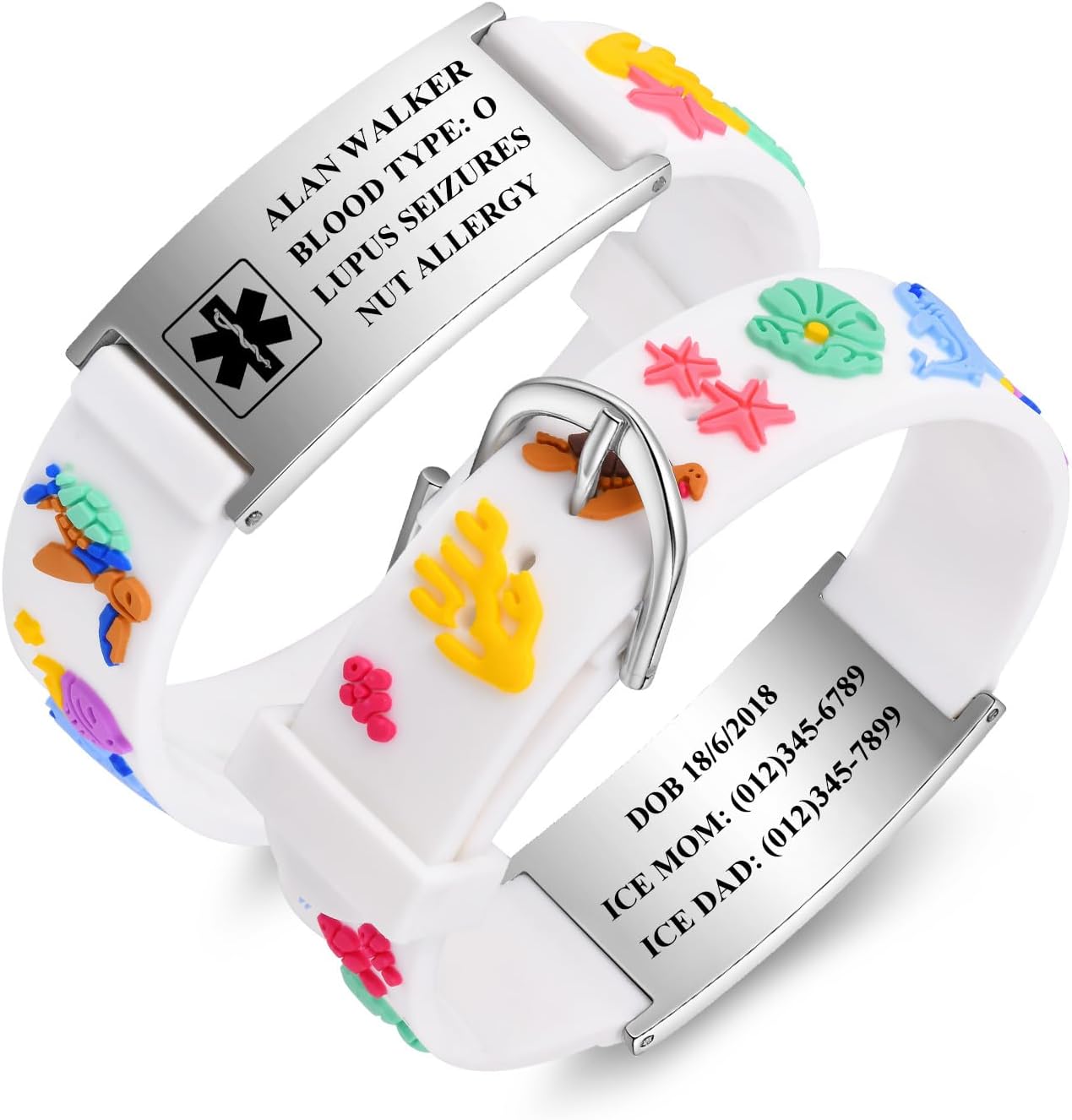 Gamtic Personalized Medical Alert Bracelet for Kids Customized Children Silicone Stainless Steel Bracelets Waterproof Engraved Bracelet Cute Safety ID Wristband for Toddler,Child,Daughter,Son