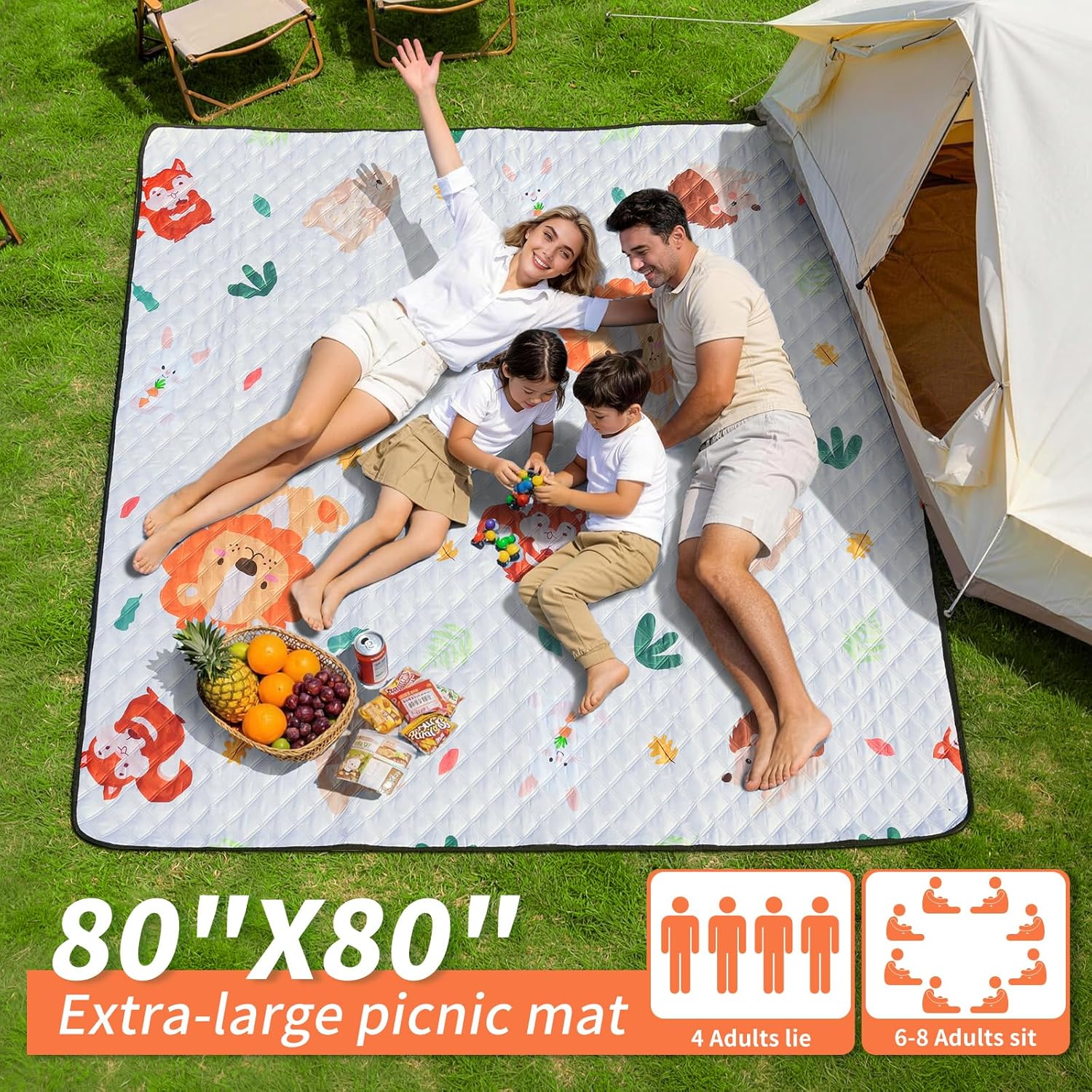 sapsisel Picnic Blankets, Waterproof Picnic Blanket for 6-8 Adults, 80''x80''Extra Large Beach Blanket, Picnic Mat for Camping, Beach, Grass and Park