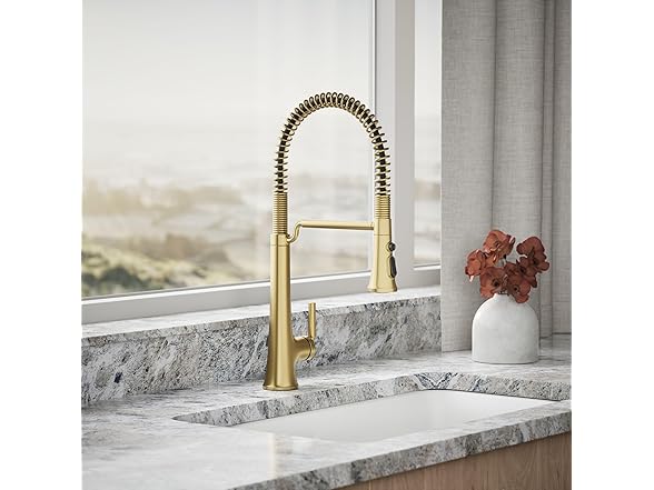 KOHLER 23765-2MB Tone Semi Professional Kitchen Sink Faucet, Pre-Rinse Kitchen Faucet, Commercial Faucet, Vibrant Brushed Moderne Brass