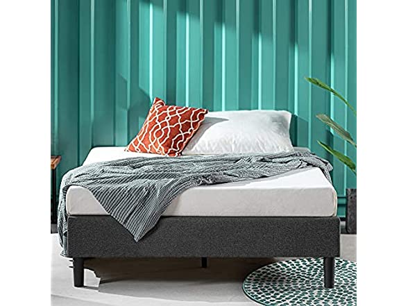 Zinus Curtis Upholstered Platform Bed Frame, Mattress Foundation, Wood Slat Support, No Box Spring Needed, Easy Assembly, Grey, Queen