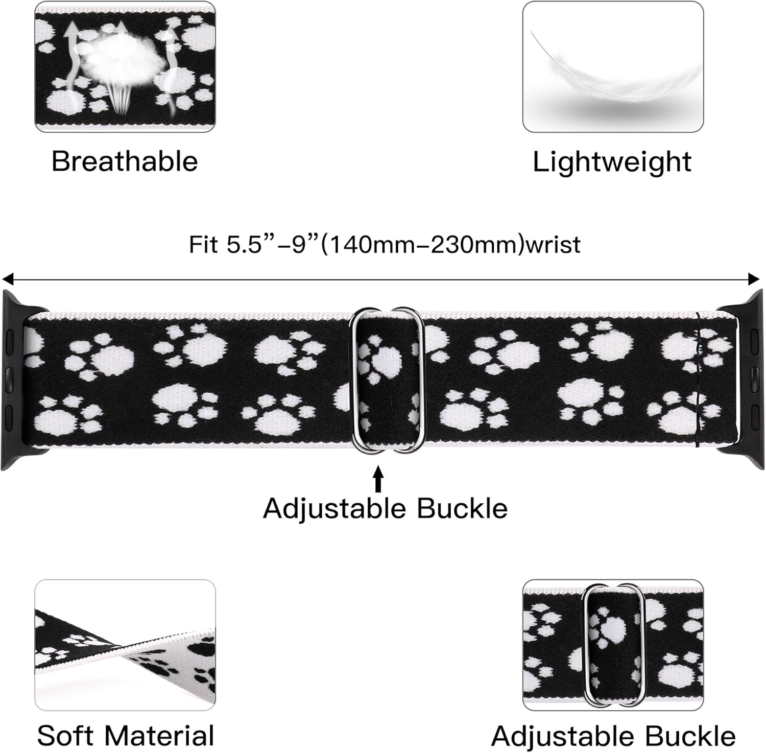 6 Pack Stretchy Solo Loop Compatible with Apple Watch Band 38mm 40mm 41mm 42mm 44mm 45mm 49mm Women Men,Soft Nylon Elastic Braided Strap Wristband for iWatch Series Ultra 10 9 8 7 6 5 4 3 2 1 SE (38mm40mm41mm, micai/greymic/blackwhite/paw/baowen/black/)