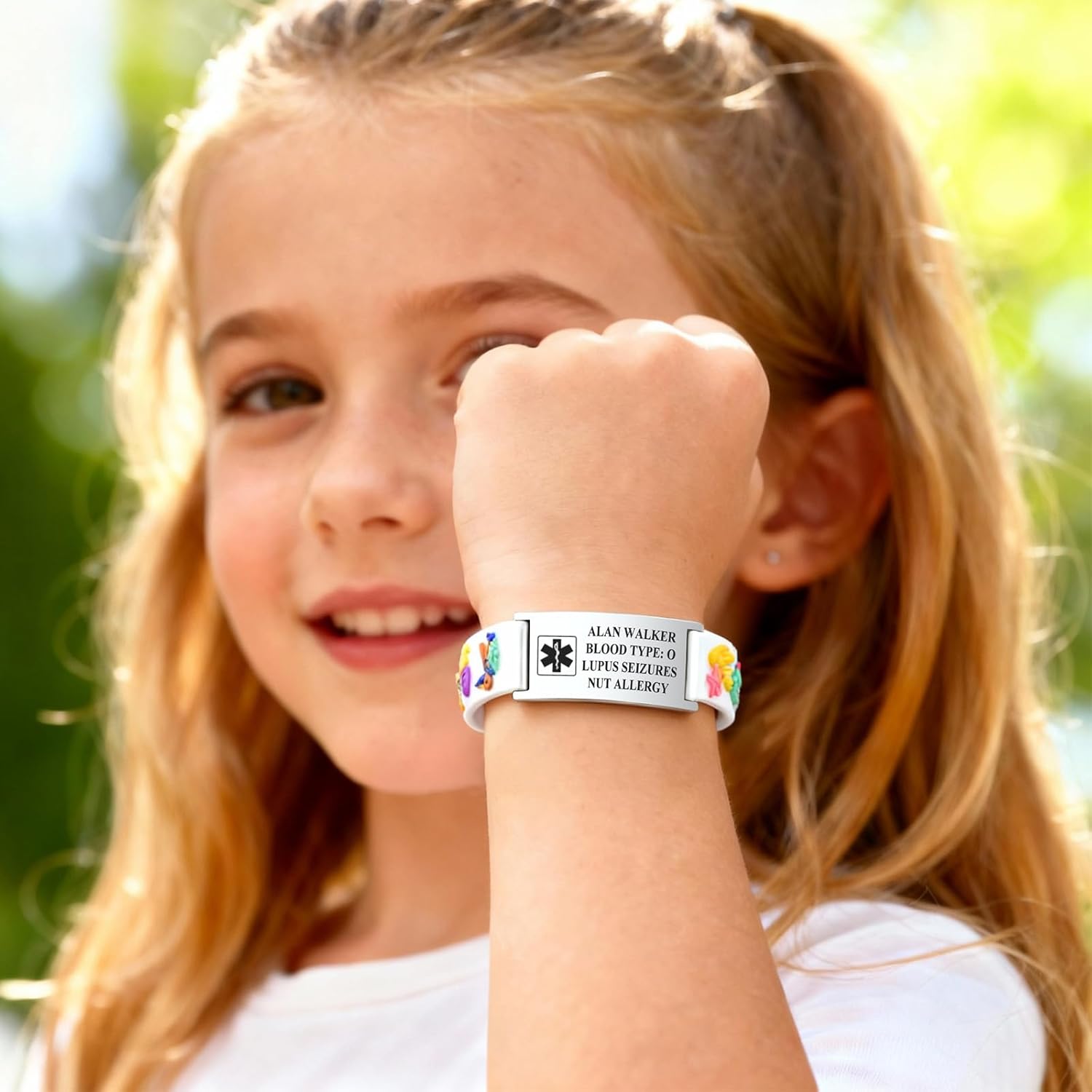 Gamtic Personalized Medical Alert Bracelet for Kids Customized Children Silicone Stainless Steel Bracelets Waterproof Engraved Bracelet Cute Safety ID Wristband for Toddler,Child,Daughter,Son