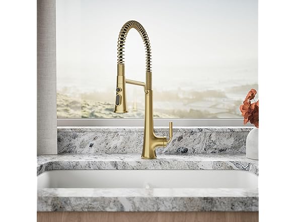 KOHLER 23765-2MB Tone Semi Professional Kitchen Sink Faucet, Pre-Rinse Kitchen Faucet, Commercial Faucet, Vibrant Brushed Moderne Brass