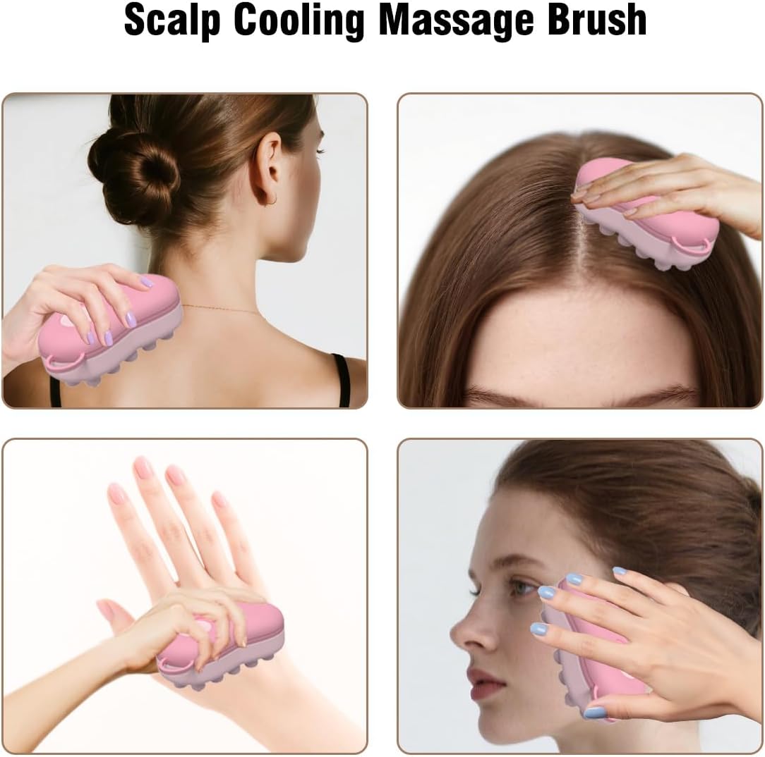 Ice Therapy Scalp Massage Comb, Cooling Head Massager for Migraine Relief, U-Shaped Ergonomic Design with Removable Cover (Pink)