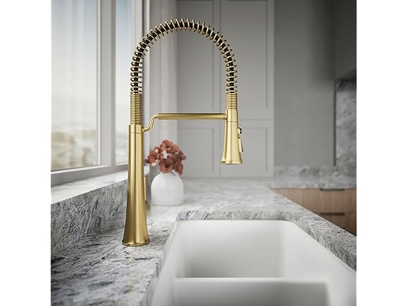 KOHLER 23765-2MB Tone Semi Professional Kitchen Sink Faucet, Pre-Rinse Kitchen Faucet, Commercial Faucet, Vibrant Brushed Moderne Brass