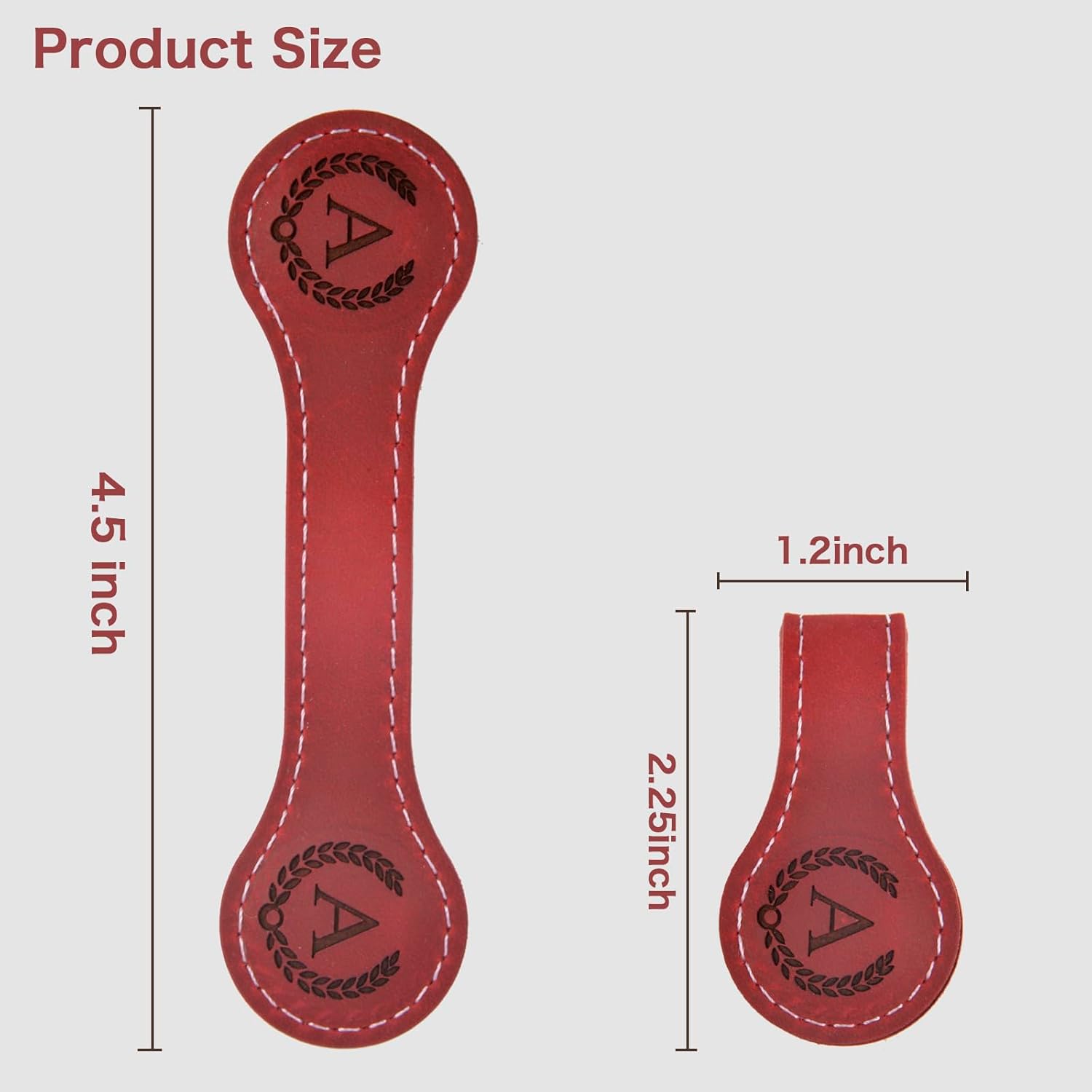 Nerien Personalized Magnetic Leather Bookmark, Engraved Letter Weighted Vintage Genuine Book Markers for Reading Women, Writers Poets Initial Gift for Book Lovers Reader Men Kids Boys Girls (S, Red)