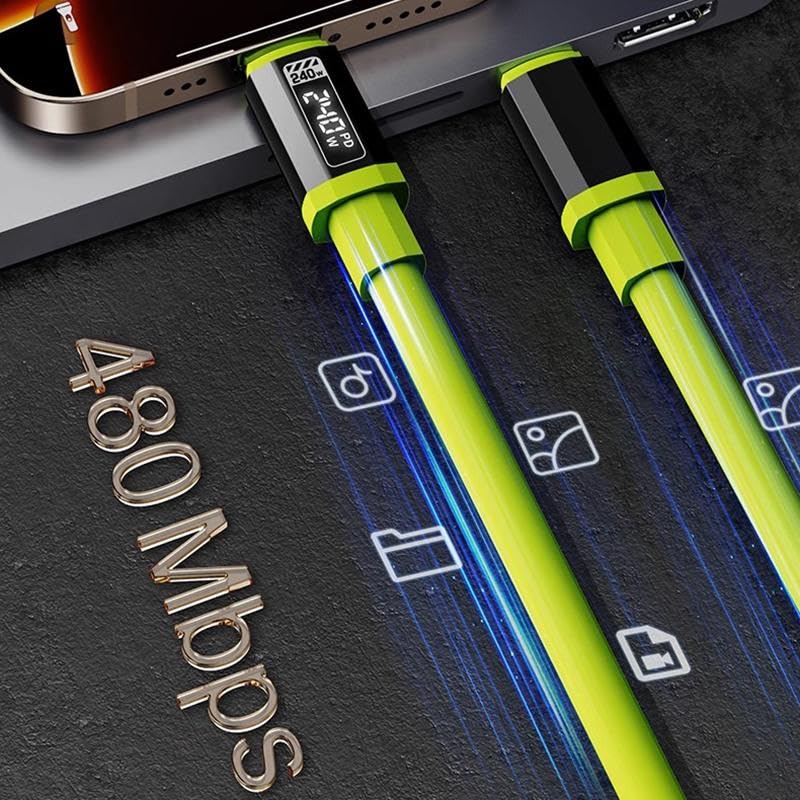 USB C Cable, 240W 4.92FT 6A Fast Charging USB C Charger Cable with LED Display, Zinc Alloy Silicone USB C to USB C Cable for iPhone 16/Pro/Plus/Pro Max, MacBook, iPad Pro, Galaxy S24/S23