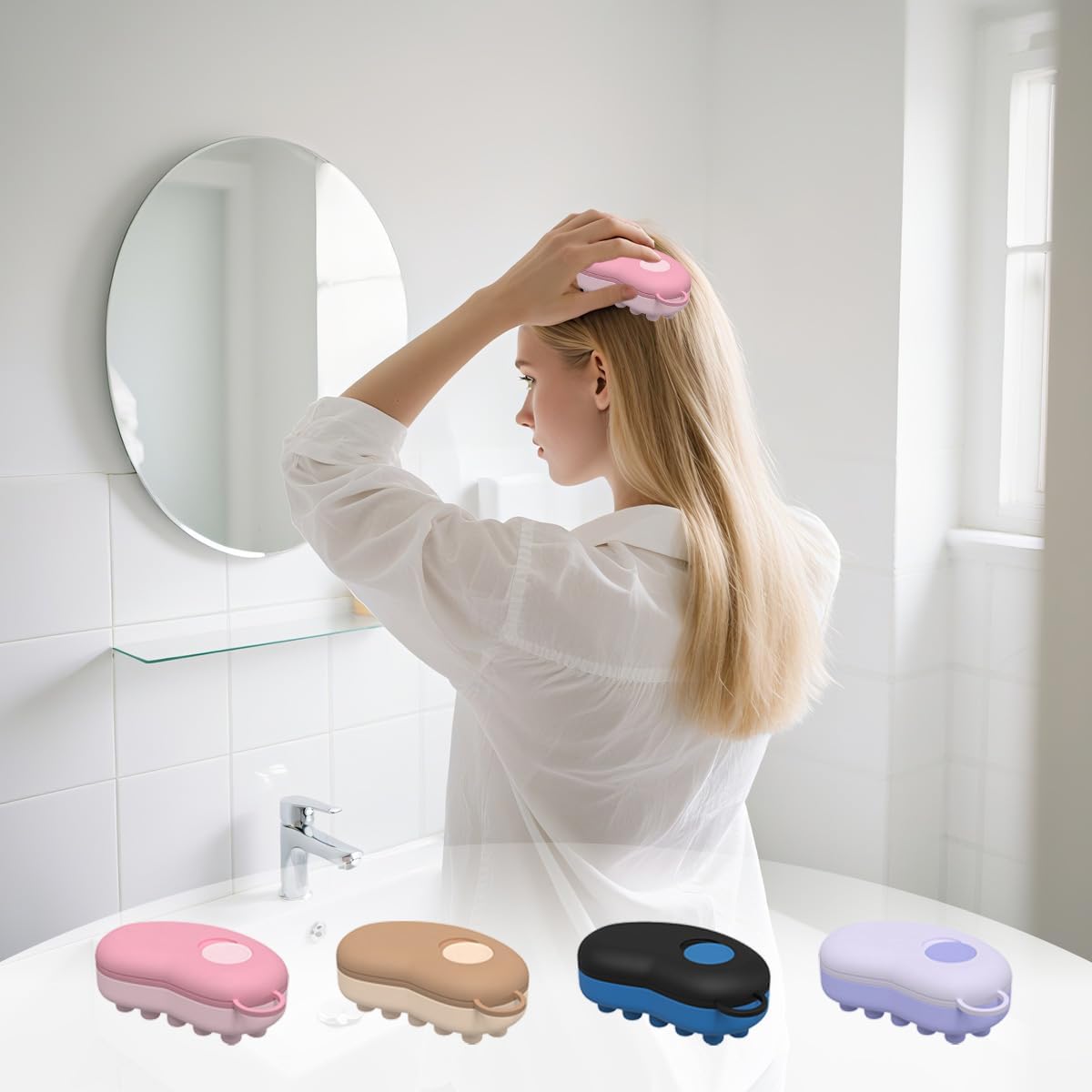 Ice Therapy Scalp Massage Comb, Cooling Head Massager for Migraine Relief, U-Shaped Ergonomic Design with Removable Cover (Pink)