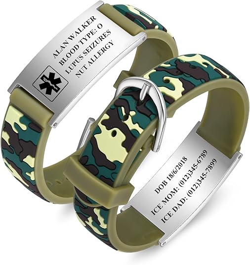 Gamtic Personalized Medical Alert Bracelet for Kids Customized Children Silicone Stainless Steel Bracelets Waterproof Engraved Bracelet Cute Safety ID Wristband for Toddler,Child,Daughter,Son