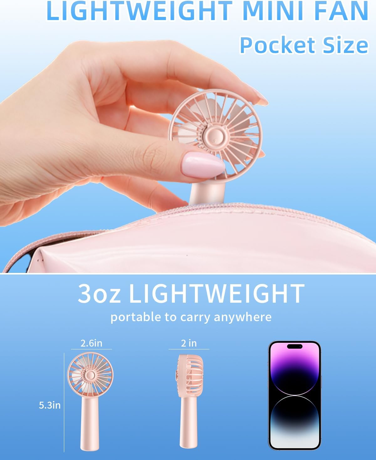 Handheld Fan, Portable Mini Fan 3 Speeds, 1800mAh Personal Small Hand Fans Battery Operated for Makeup Eyelash, USB Rechargeable, Travel Gifts for Stylish Girls Women Kids