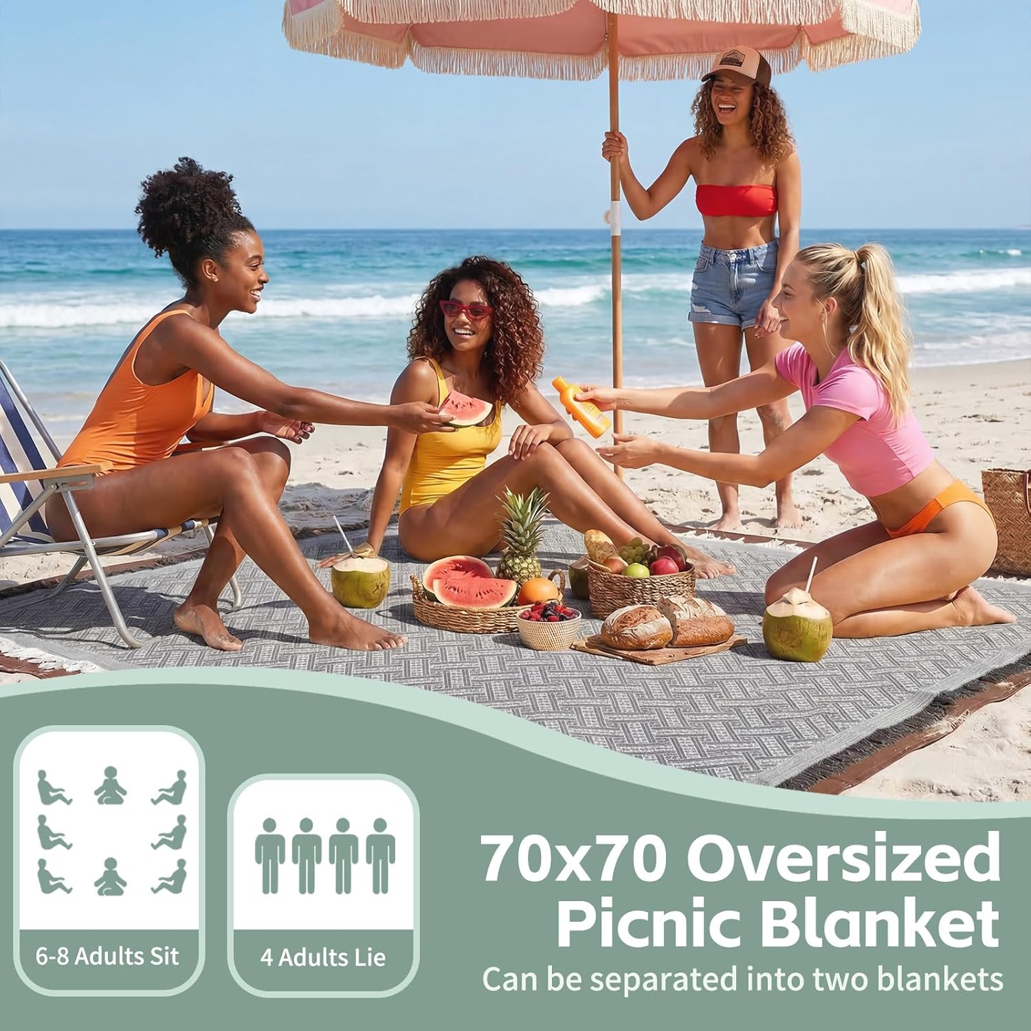 2 in 1 Extra Large Boho Beach Blanket Towel Picnic Camp Mat Family Beach Trip Essentials Summer Vacation Must Have Travel Accessories Lake Day Necessities Stuff Thing Need Gear Gift Item Gadget 2026