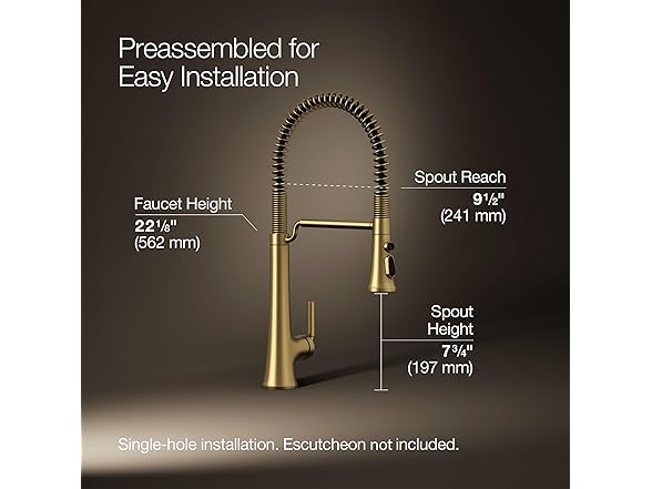 KOHLER 23765-2MB Tone Semi Professional Kitchen Sink Faucet, Pre-Rinse Kitchen Faucet, Commercial Faucet, Vibrant Brushed Moderne Brass