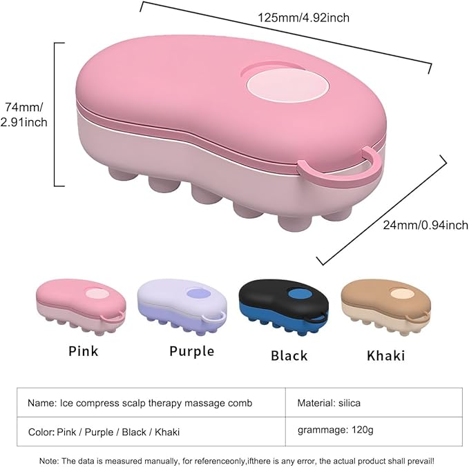 Ice Therapy Scalp Massage Comb, Cooling Head Massager for Migraine Relief, U-Shaped Ergonomic Design with Removable Cover (Pink)