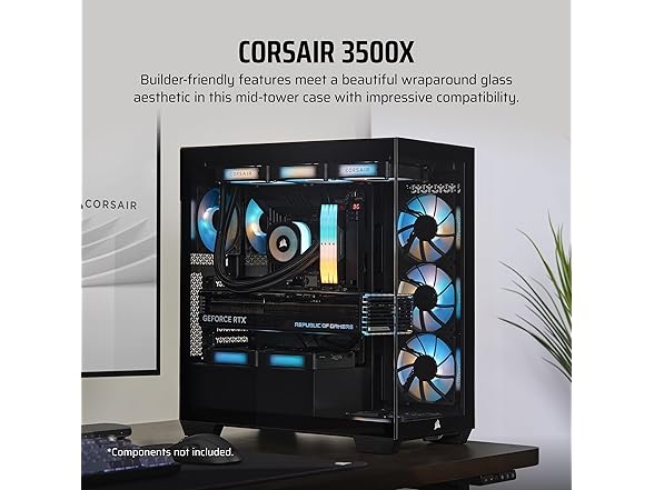 CORSAIR 3500X Mid-Tower ATX PC Case – Panoramic Tempered Glass – Reverse Connection Motherboard Compatible – No Fans Included – Black