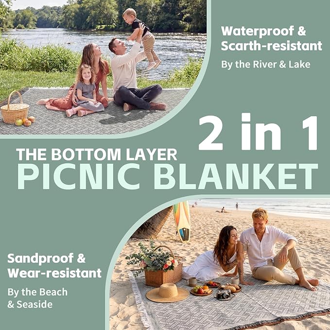 2 in 1 Extra Large Boho Beach Blanket Towel Picnic Camp Mat Family Beach Trip Essentials Summer Vacation Must Have Travel Accessories Lake Day Necessities Stuff Thing Need Gear Gift Item Gadget 2026