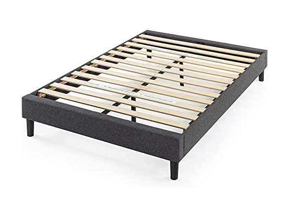 Zinus Curtis Upholstered Platform Bed Frame, Mattress Foundation, Wood Slat Support, No Box Spring Needed, Easy Assembly, Grey, Queen