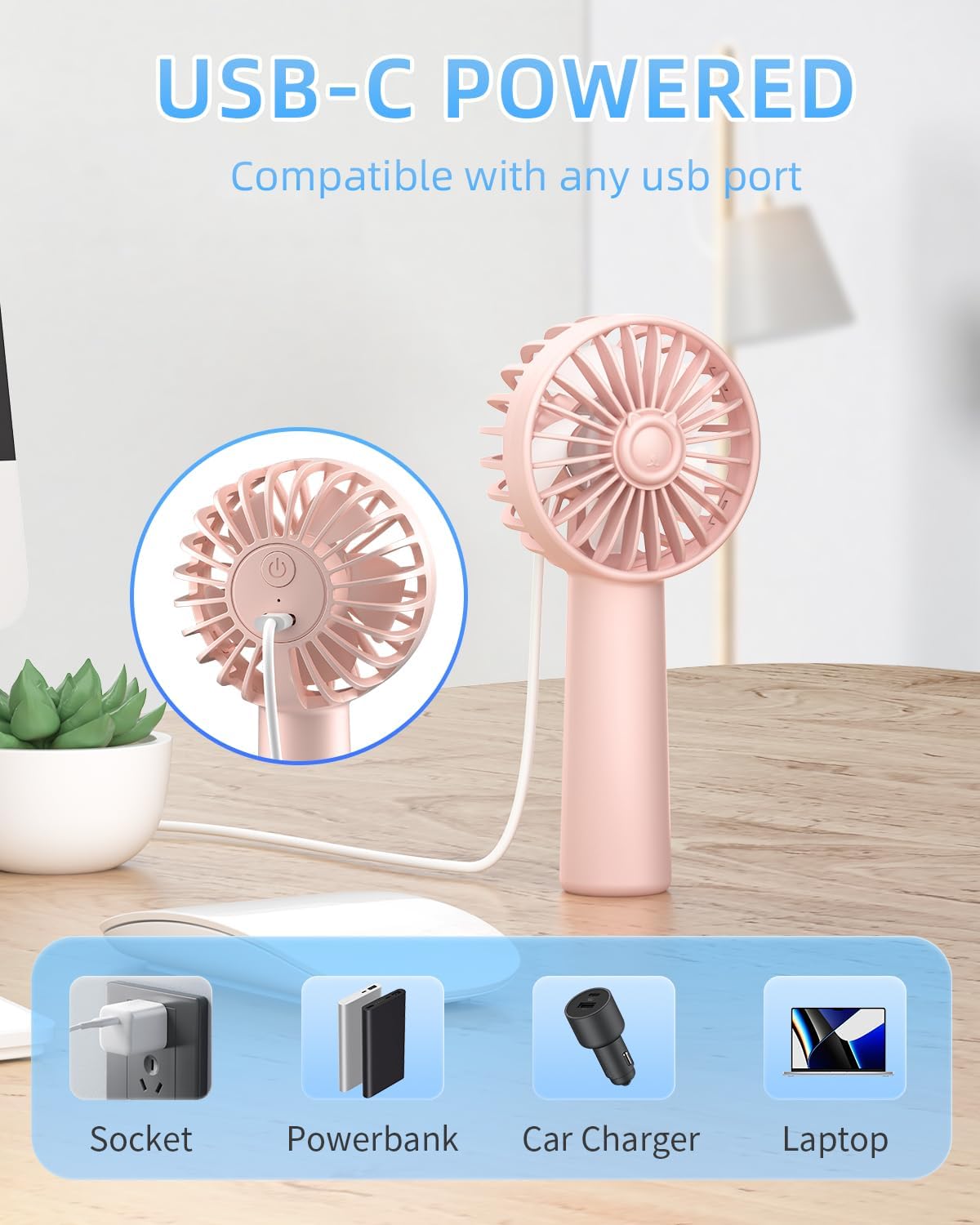 Handheld Fan, Portable Mini Fan 3 Speeds, 1800mAh Personal Small Hand Fans Battery Operated for Makeup Eyelash, USB Rechargeable, Travel Gifts for Stylish Girls Women Kids