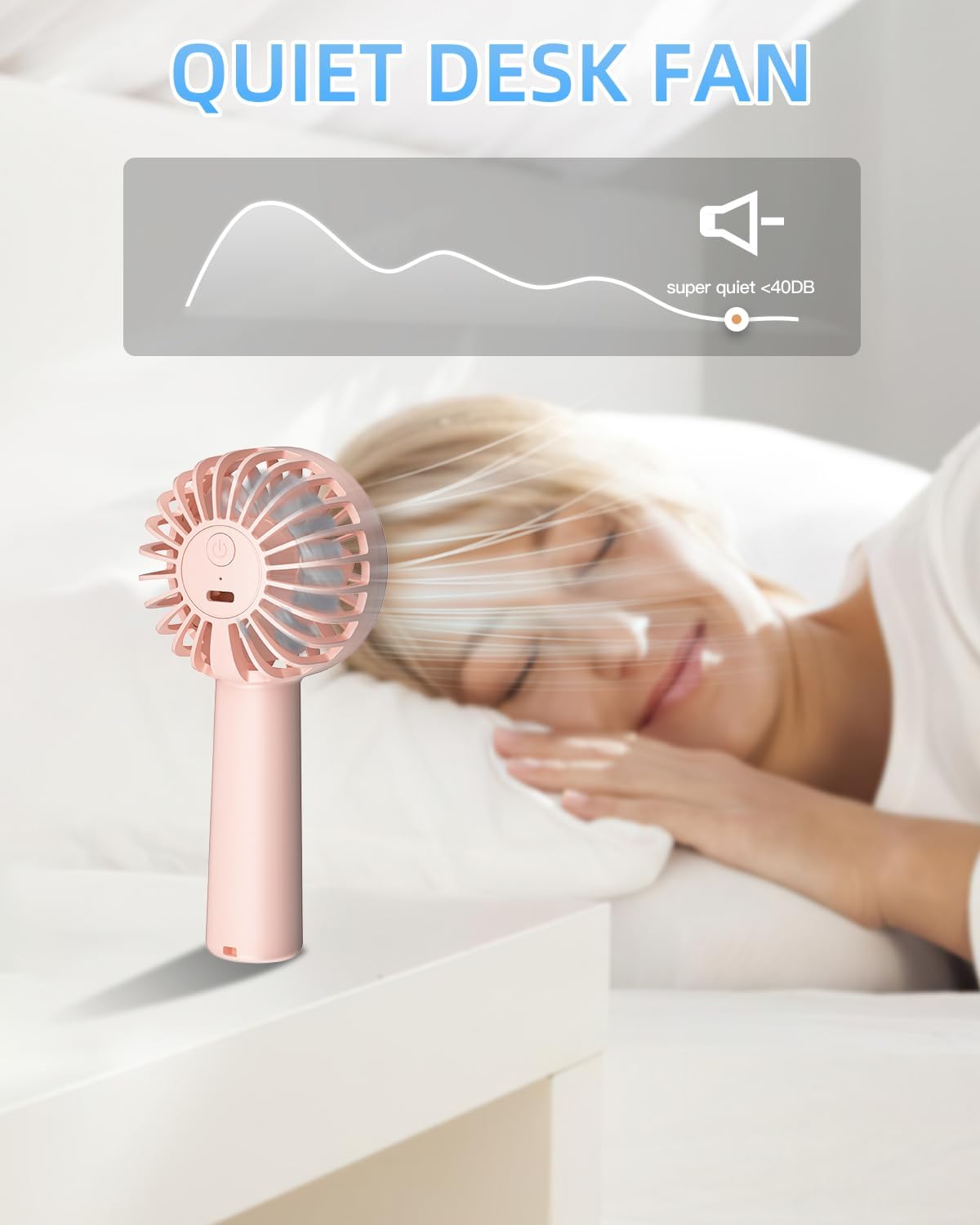 Handheld Fan, Portable Mini Fan 3 Speeds, 1800mAh Personal Small Hand Fans Battery Operated for Makeup Eyelash, USB Rechargeable, Travel Gifts for Stylish Girls Women Kids