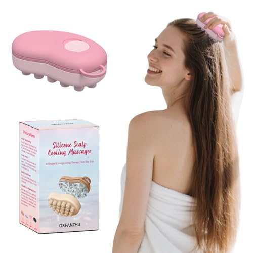 Ice Therapy Scalp Massage Comb, Cooling Head Massager for Migraine Relief, U-Shaped Ergonomic Design with Removable Cover (Pink)