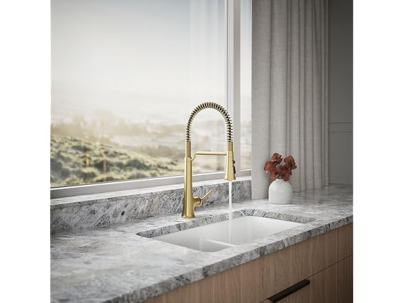 KOHLER 23765-2MB Tone Semi Professional Kitchen Sink Faucet, Pre-Rinse Kitchen Faucet, Commercial Faucet, Vibrant Brushed Moderne Brass