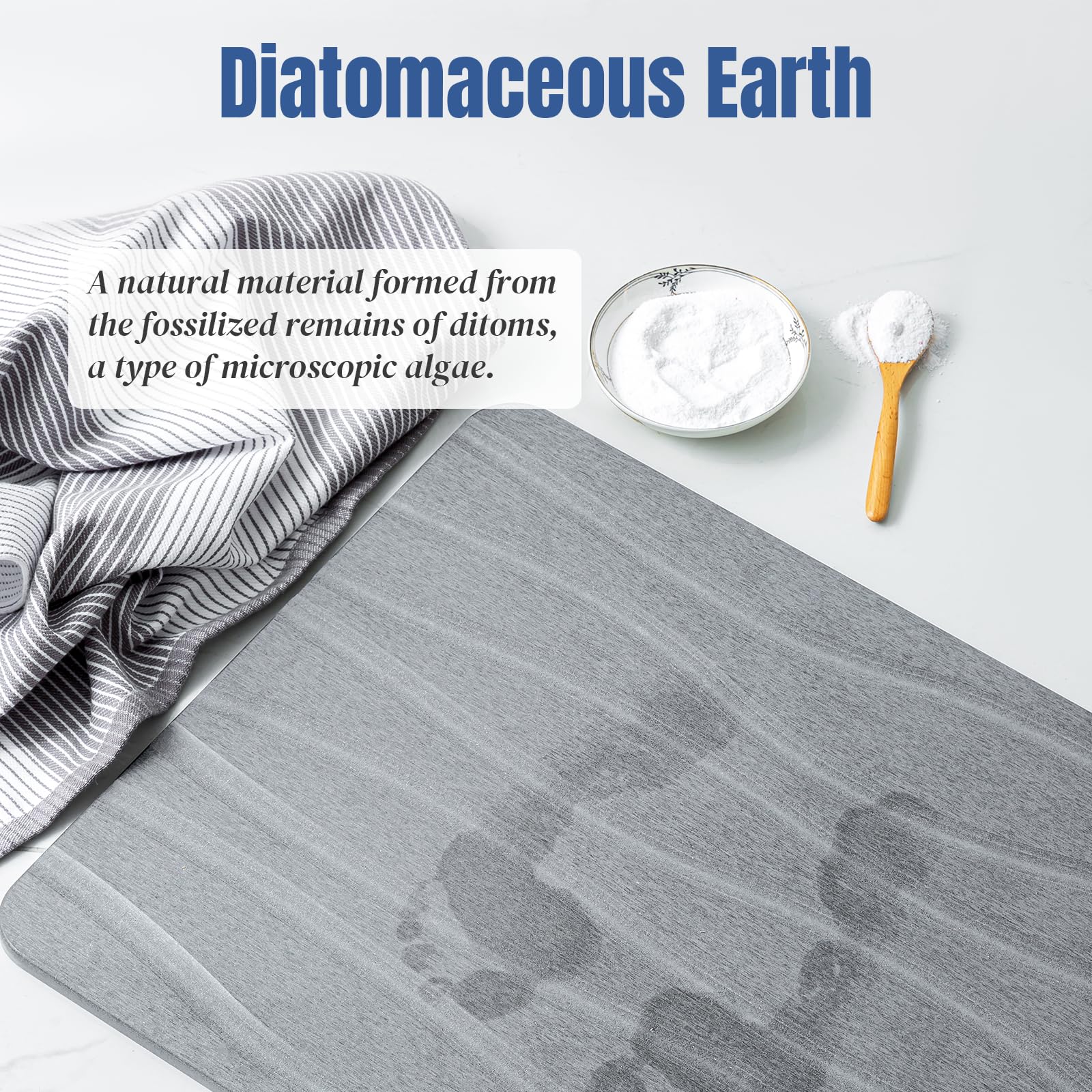 改Stone Bath Mat, Non-Slip Natural Diatomaceous Earth Bath Mat, 23.5" x 15.5" Bath Stone Mat, Easy to Clean, Dark Grey