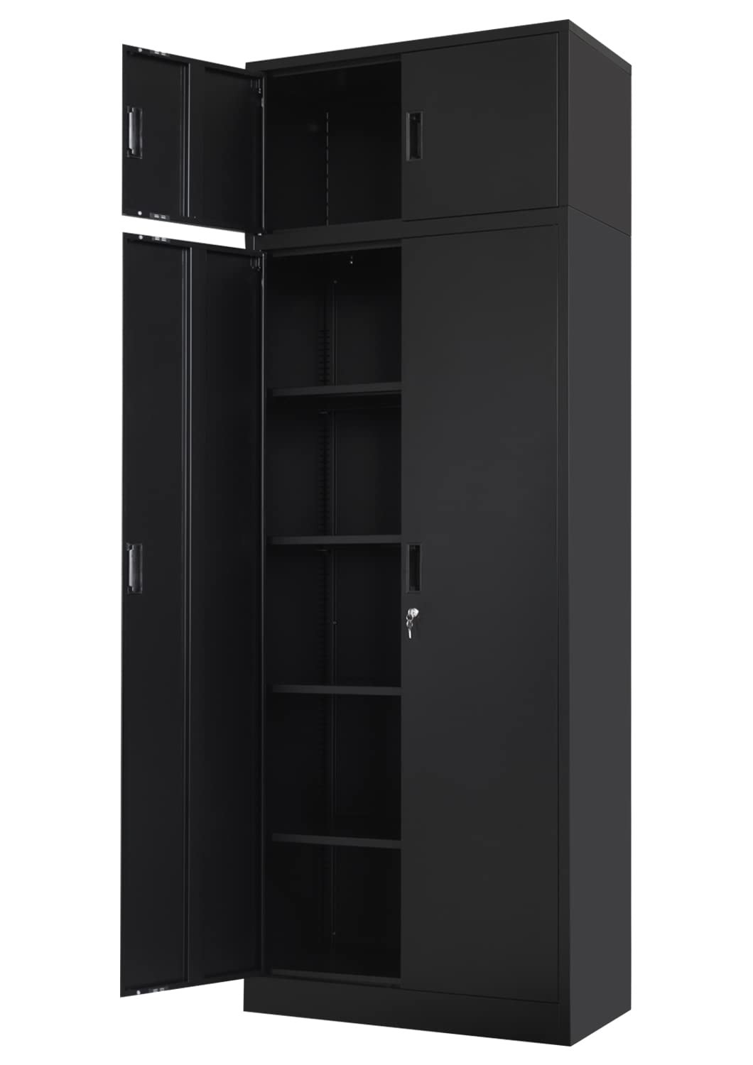 改Metal Storage Cabinets with Locking Doors and 5 Adjustable Shelves, Steel Storage Cabinet for Garage, Office, Classroom - Black