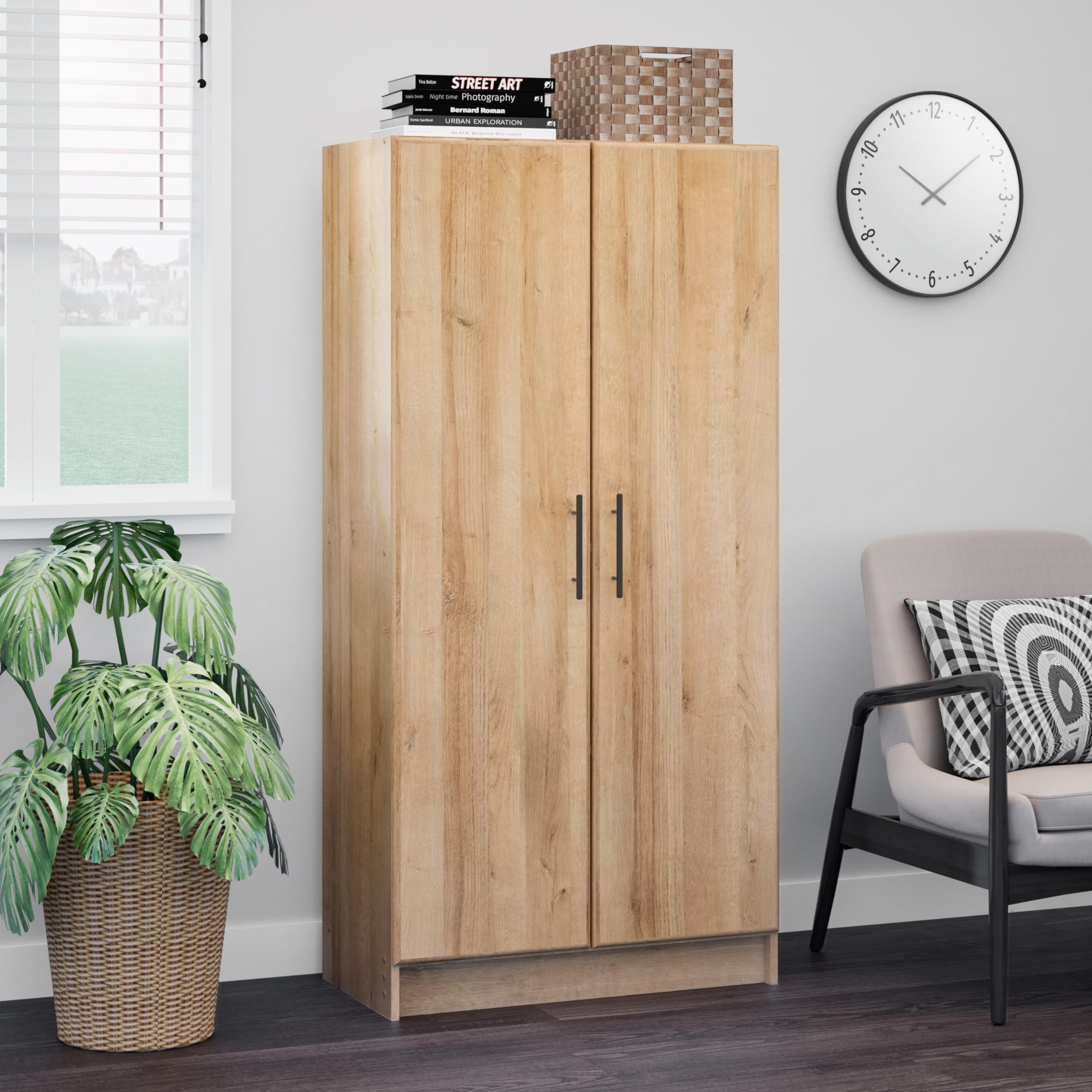 Elite 24" Storage Cabinet, Black Storage Cabinet, Bathroom Cabinet，Pantry Cabinet with 3 Shelves