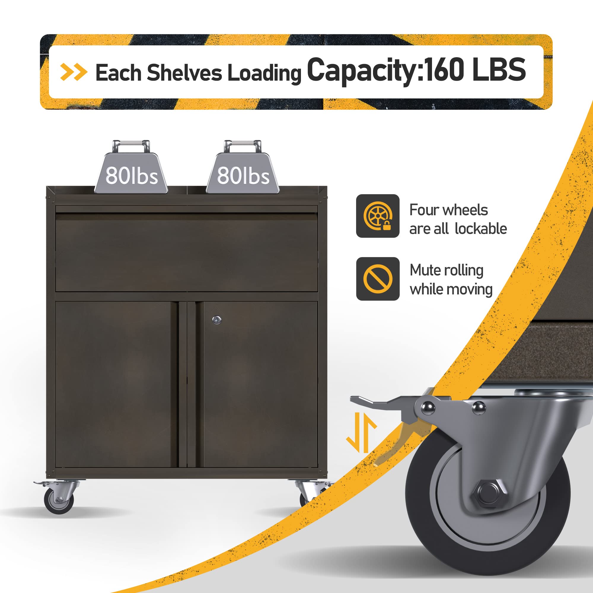 Garage Storage Cabinet with Wheels,72" Metal Storage Cabinet with 2 Doors and 4 Adjustable Shelves, Lockable Rolling Cabinet,Home Office Metal Utility Cabinet for Garage,Assembly Required
