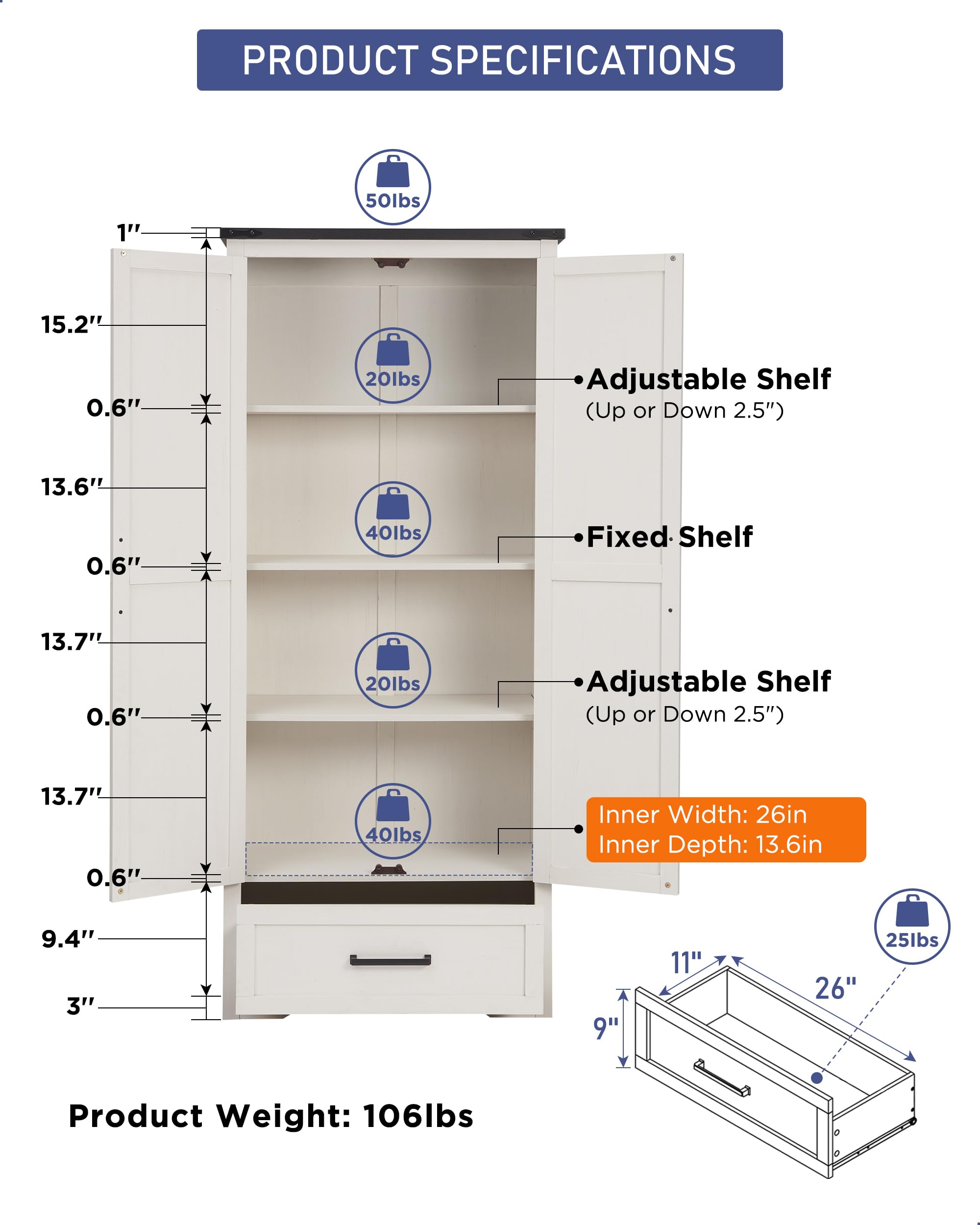 改JXQTLINGMU Farmhouse Kitchen Pantry Cabinet - 72" Tall Wood Kitchen Storage Cabinets with Adjustable Shelves &amp; 2 Barn Doors &amp; Drawer, Versatile Storage for Dining Room, Bathroom, Antique White