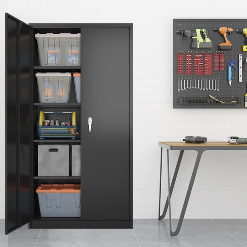 改Garage Storage Cabinet with Wheels,72" Metal Storage Cabinet with 2 Doors and 4 Adjustable Shelves, Lockable Rolling Cabinet,Home Office Metal Utility Cabinet for Garage,Assembly Required