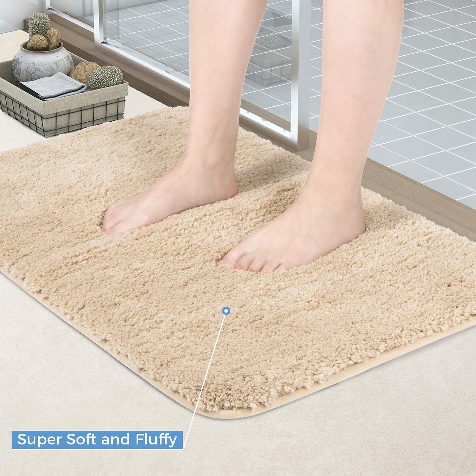 改Lifewit Bathroom Rug Bath Mat Plush Microfiber Non-Slip Soft Shower Rug Water Absorbent Thick Shaggy Floor Mat, Machine Washable, 32"" x20, Black